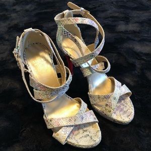 Stuart Weitzman Snakeskin Strappy Heel Sandal 9